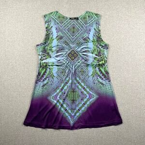 Y2K Apt 9 Tank Top Tunic Blouse Size L Multicolor Beaded Art To Wear Boho Fairy